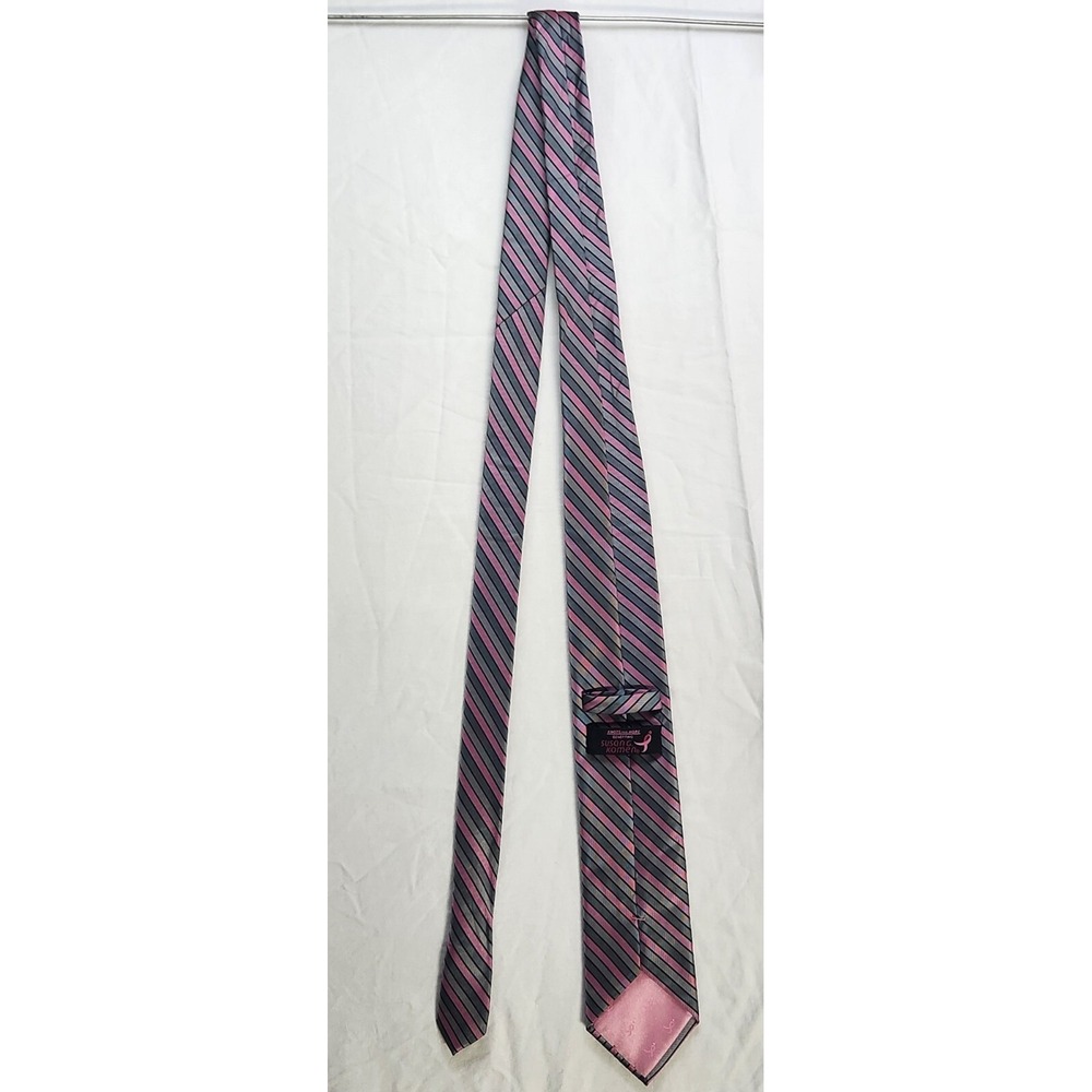 Knots for Hope Susan G‎ Komen Men's Gray, Black and Pink Striped Men's Neck Tie - Picture 4 of 7